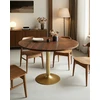 Image de Prague - Table Repas Ronde En Bois Massif Et Pied Tulipe Doré D110 Cm 6 Pers