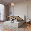 Image de Lit coffre sans tête en tissu chiné beige 140x190 cm - Célia sans tête - Morphea