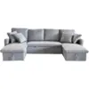 Image de Canapé Panoramique Convertible 4 Places En Tissu Avec Coffre - Gris Clair Mahé
