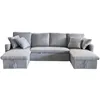 Image de MAHÉ - Canapé panoramique convertible 4 places en tissu avec coffre - gris clair