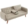 Image de INVERNESS - Canapé 3 places convertible avec tablette centrale rabattable beige