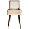 Image de Halterrego Platine vinyle COTTAGE bluetooth out 4 pieds amovibles motif cuir vintage