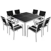 Image de Salon de jardin CAGLIARI en textilène noir 8 places - aluminium gris