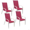 Image de Lot de 4 chaises MARBELLA en textilène rose - aluminium blanc