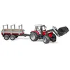 Image de Bruder Tracteur Massey Ferguson 7480 Avec Fourche Et Remorque De Transport De Bois