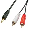 Image de Câble audio RCA - Lindy - 5 m - Noir - 2x RCA mâle - Jack 35mm mâle - Contacts plaqués or