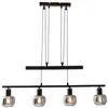 Image de Suspension barre fumoso en métal noir, bois naturel et verre fumé noir