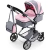 Image de Landau pour poupée BAYER Grand - Neo Pro - Réglable - Gris/Rose - 51-89 cm