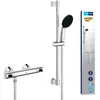 Image de Ensemble de douche avec mitigeur thermostatique pommeau 1 jet barre 60cm et flexible - GROHE 34800001 - Economie deau - Chromé