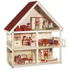 Image de Maison De Poupée En Bois 3 Niveaux Roba Naturel Rouge 70 X 30 X 73 Cm