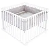 Image de ROBA Parc Bébé 100 x 100 cm Indibear + Tapis de Parc de Protection et 4 Roues - Bois Blanc