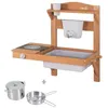 Image de ROBA Jeu Cuisine Enfant à Suspendre pour Extérieur avec Bac Amovible - Jouet dImitation avec Accessoires - Bois Massif Teck