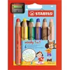 Image de Crayons de couleur - STABILO - Woody 3 en 1 - Lot de 6 - Taille-crayon inclus - 10 mm mine