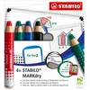 Image de Etui carton de 4 crayons marqueur STABILOMARKdry + 1 taille-crayon + 1 chiffonnette