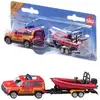 Image de Siku Camion De Pompier Jouet Land Rover Defender Avec Bateau De Sauvetage