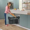 Image de Seau à déchets intégré EcoLine 3x10L Hailo - Noir - Plastique recyclé - Rails télescopiques à billes