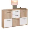 Image de Buffet 2 tiroirs 5 portes ELVEZIA décor blanc et chêne