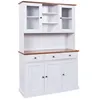 Image de Buffet vaisselier 5 portes 3 tiroirs en pin blanc et naturel - MAINE
