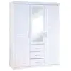 Image de Armoire GERALDO Fonctionnelle 3 Portes 3 Tiroirs 7 Niches et Penderies en Bois Massif Vernis Blanc