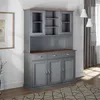 Image de Buffet vaisselier 5 portes et 3 tiroirs en pin massif gris - TERA