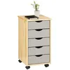 Image de Caisson de bureau LAGOS meuble de rangement sur roulettes avec 5 tiroirs en pin massif finition vernis naturel et lasuré gris