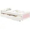Image de Lit fonctionnel mia avec rangements 3 tiroirs 90 x 200 cm, lit simple 1 place, lit enfant en pin massif lasuré blanc et rose