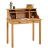 Image de Bureau secrétaire MARLENE avec rangement sur plusieurs étagères et 2 tiroirs en pin massif finition cirée