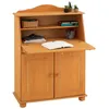 Image de Bureau secrétaire DAVID avec abattant rangement plusieurs étagères 2 portes plan de travail rabattable en pin massif teinté et ciré
