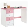 Image de Bureau ARNE pour enfant ou adulte multi rangements avec 4 tiroirs en pin massif lasuré blanc et rose