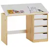 Image de Bureau enfant emma, en pin massif, 4 tiroirs et plateau inclinable, naturel et lasuré blanc