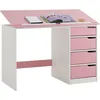 Image de Bureau Enfant Emma, En Pin Massif, 4 Tiroirs Et Plateau Inclinable, Lasuré Blanc Et R