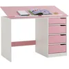 Image de Bureau enfant écolier junior EMMA pupitre inclinable avec 4 tiroirs en pin massif lasuré blanc et rose