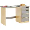 Image de Bureau enfant emma, en pin massif, 4 tiroirs et plateau inclinable, naturel et lasuré gris