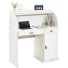 Image de Bureau secrétaire TOM avec volet roulant rangement 2 tiroirs et 1 porte avec étagère en pin massif lasuré blanc
