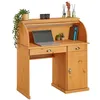 Image de Bureau secrétaire TOM avec volet roulant rangement 2 tiroirs et 1 porte avec étagère en pin massif lasuré brun
