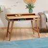 Image de Bureau secrétaire LUNA avec niches 110 x 84 x 54 cm En bois de pin massif Rangement élégant et compact Petit bureau Brun