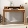 Image de Bureau RAUL L 114 cm en bois massif coloris chêne avec quatre tiroirs et une niche réhausse écran intégrée