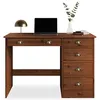 Image de Bureau LANA avec rangement 5 tiroirs et poignées en forme de coquille en pin massif coloris brun foncé