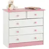 Image de Commode en pin rondo, 2+3 tiroirs, lasuré blanc et rose
