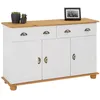 Image de Buffet salle à manger COLMAR en bois massif L116 cm avec 3 portes battantes et 2 tiroirs spacieux blanc et brun