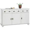 Image de Buffet COLMAR commode bahut vaisselier meuble bas rangement avec 3 tiroirs et 3 portes en pin massif lasuré blanc