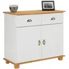 Image de Buffet salle à manger COLMAR en bois massif L 94 cm avec 2 portes battantes et 2 tiroirs spacieux blanc et brun