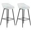 Image de Lot de 2 tabourets de bar irek chaise haute cuisine ou comptoir, en plastique blanc et métal noir, hauteur d'assise 75 cm