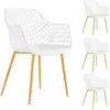 Image de Lot de 4 chaises lucia, en plastique blanc et pieds en métal décor chêne sonoma