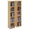 Image de Etagères modulables musique pour cd et dvd, lot de 2 meubles de rangement en colonne avec 10 compartiments en mélaminé couleur hêtre