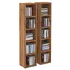 Image de Etagères modulables musique pour cd et dvd, lot de 2 meubles de rangement en colonne avec 10 compartiments, en mélaminé décor noyer