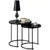Image de Lot de 2 tables d'appoint gigognes leyre, plateau rond en verre noir et cadre en métal noir