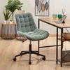 Image de Chaise de bureau VASILO Fauteuil en Velours Côtelé Vert avec Piétement en Métal Laqué Noir Assise Réglabe en Hauteur