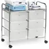 Image de Caisson sur roulettes gina chariot 3 et 3 tiroirs en plastique blanc transparent et 1 tablette, meuble de rangement en métal chromé