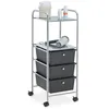 Image de Caisson sur roulettes GINA chariot avec 3 tiroirs en plastique noir et 2 étagères meuble de rangement pour salle de bain en métal